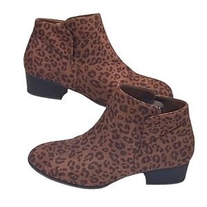 Maurices Leopard Ankle Boot Cheetah Print 1.5 Inch Square Chunky Heel Round Toe